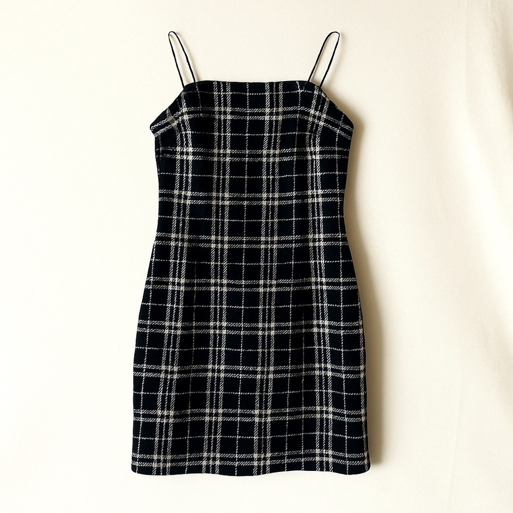 SHEIN Black Plaid Mini Dress‎ Sleeveless Bodycon Party Cocktail Women's S